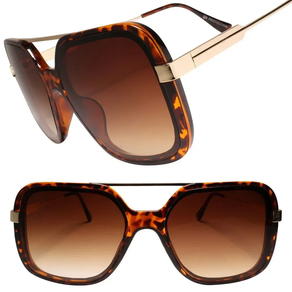 Oversized Square Tortoise and Gold Sunglasses
